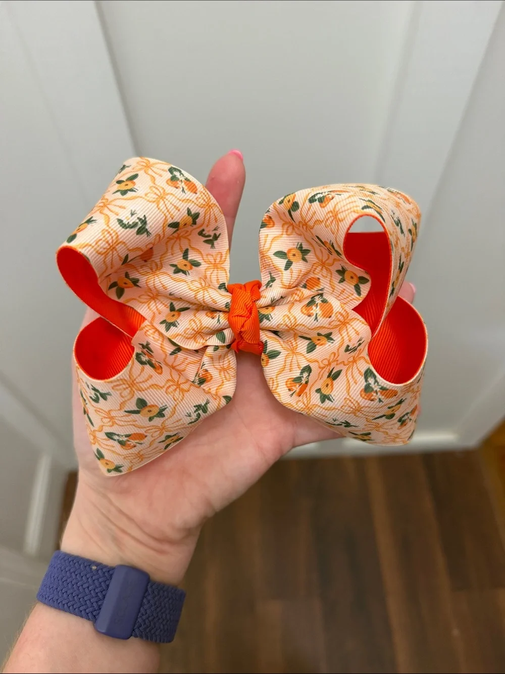 Orange coquette bows Grosgrain Hair Bow with Bright Orange Accent